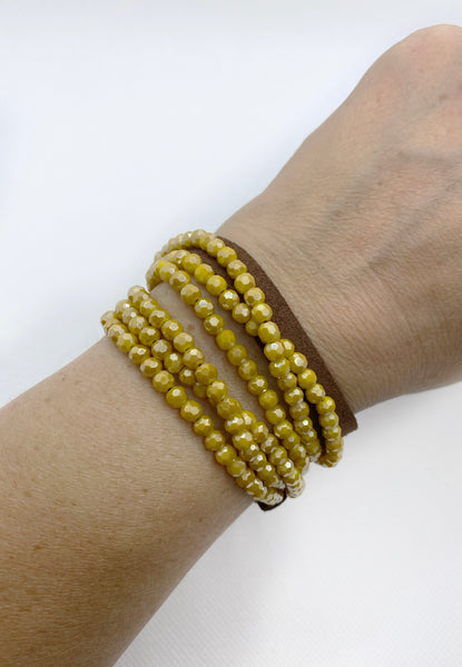 3 Strand Crystal Leather Necklace/Bracelet (Mustard)