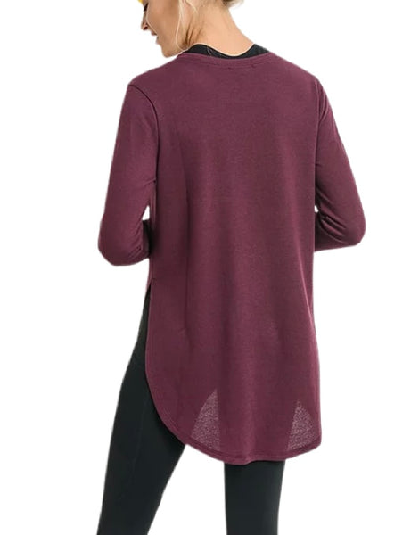 Burgundy Long Sleeve Flow Top with Side Slits