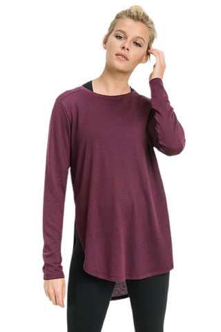 Burgundy Long Sleeve Flow Top with Side Slits