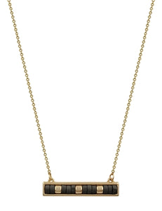 Black Wood and Gold Beaded Bar Necklace