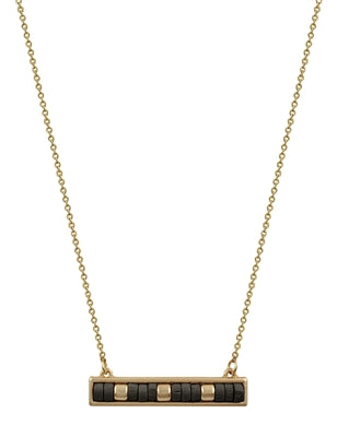 Black Wood and Gold Beaded Bar Necklace
