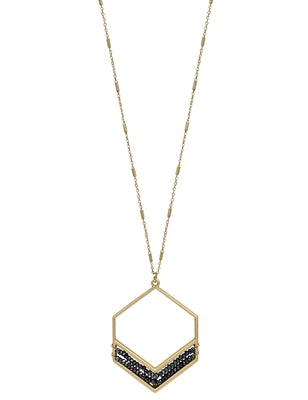 Gold Hexagon with Black Crystal Necklace