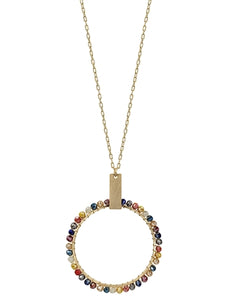 Gold Circle with Multi Colored Crystal Wrap Necklace