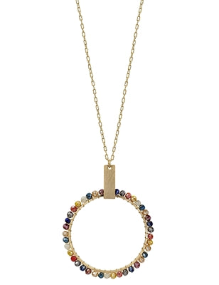 Gold Circle with Multi Colored Crystal Wrap Necklace