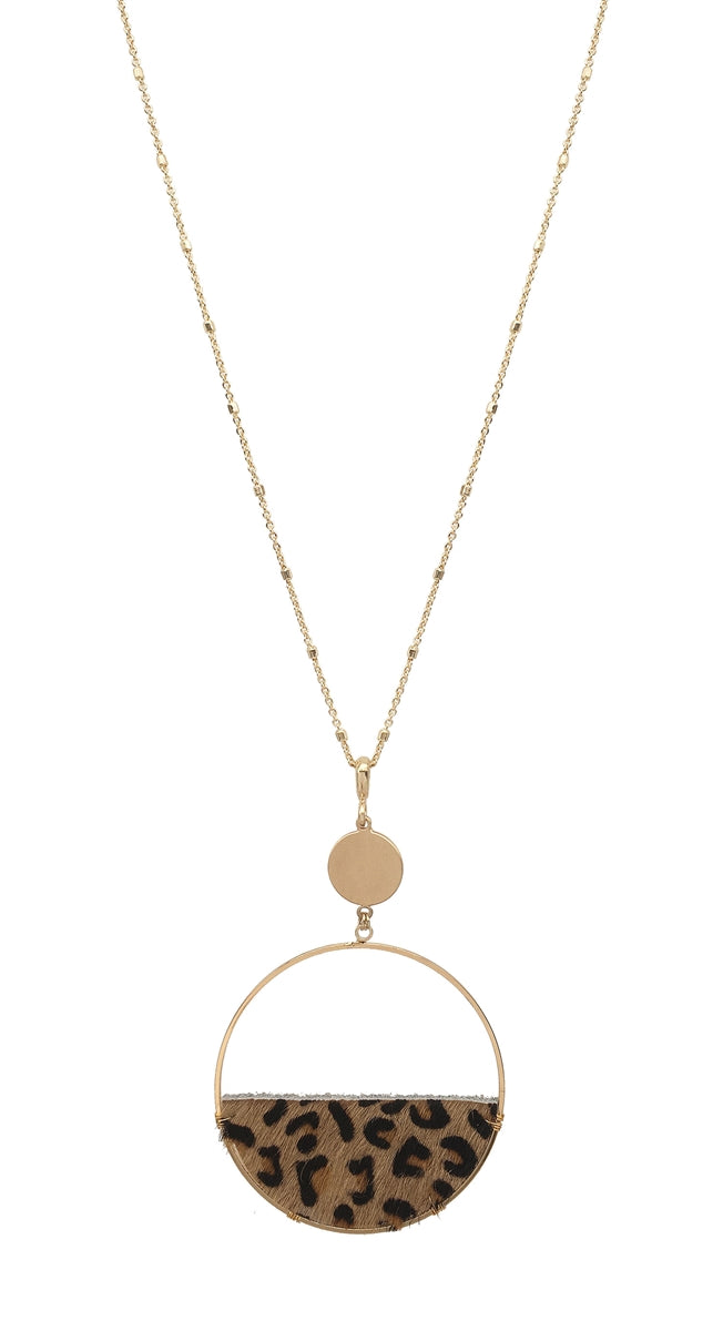 Cheetah Print Gold Circle Necklace