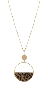 Cheetah Print Gold Circle Necklace