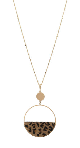 Cheetah Print Gold Circle Necklace