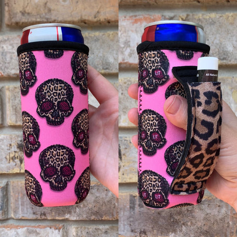 Leopard Sugar Skulls Slim Can Handler