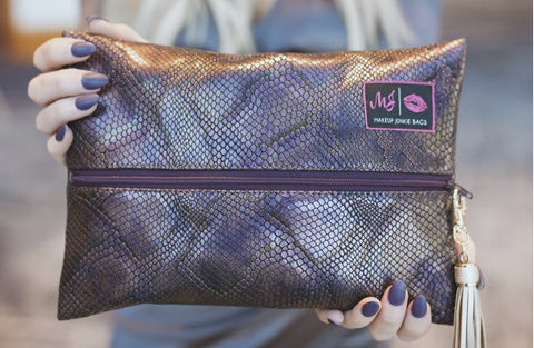 Makeup Junkie Bag -  Aurora Opalescent Vegan Snake (Small)