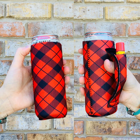 Red Plaid Slim Can Handler