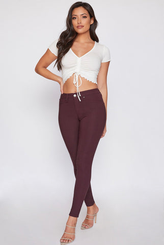 Step Right Up Hyper-stretch Skinny Jeans- Plum