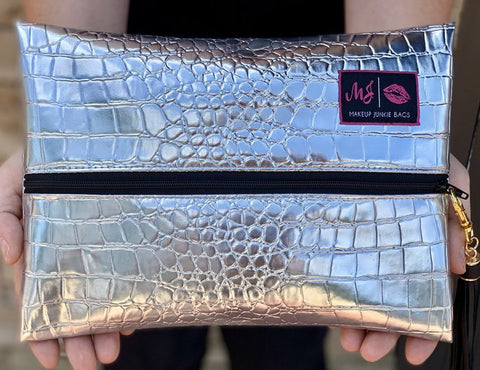 Makeup Junkie Bag - Silver Gator (Mini)